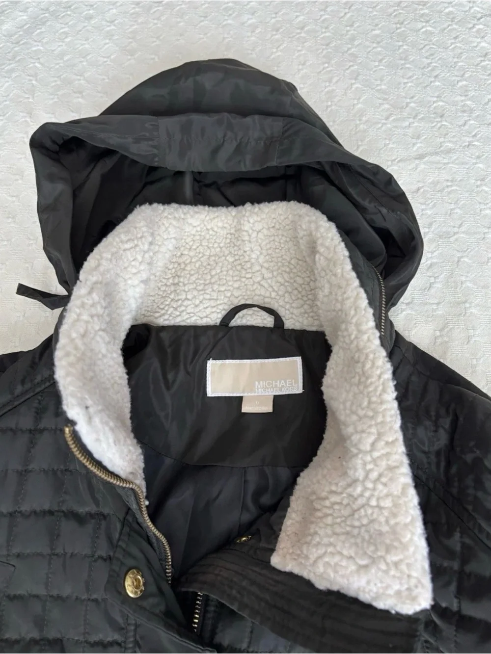 Michael Kors Quilted Puffer Jacket with Sherpa Collar - Olive